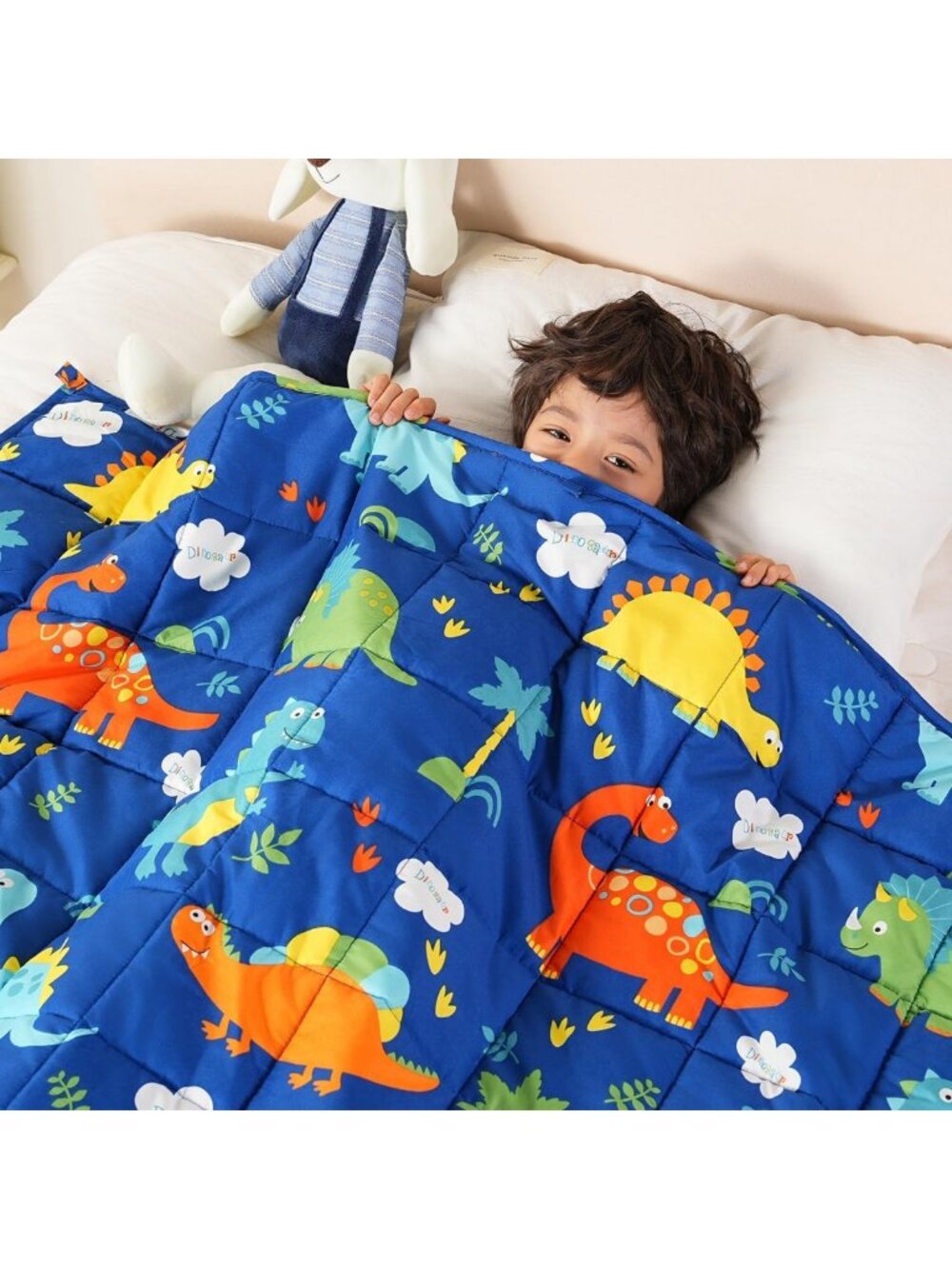 Cozy Weighted Blanket for Sleep, 5lbs, 36x48 inches, Blue Dinosaur Design